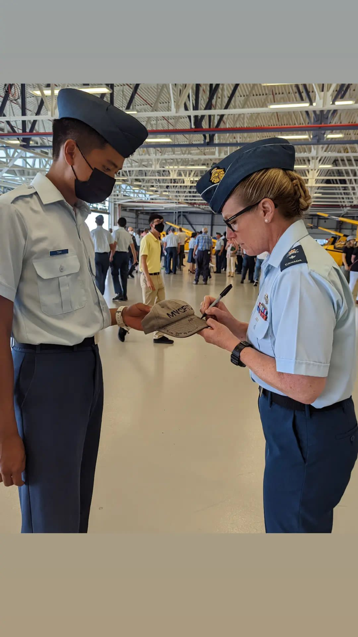 Me getting my hat signed by Lieutenant-General Jamie Speiser-Blanchet